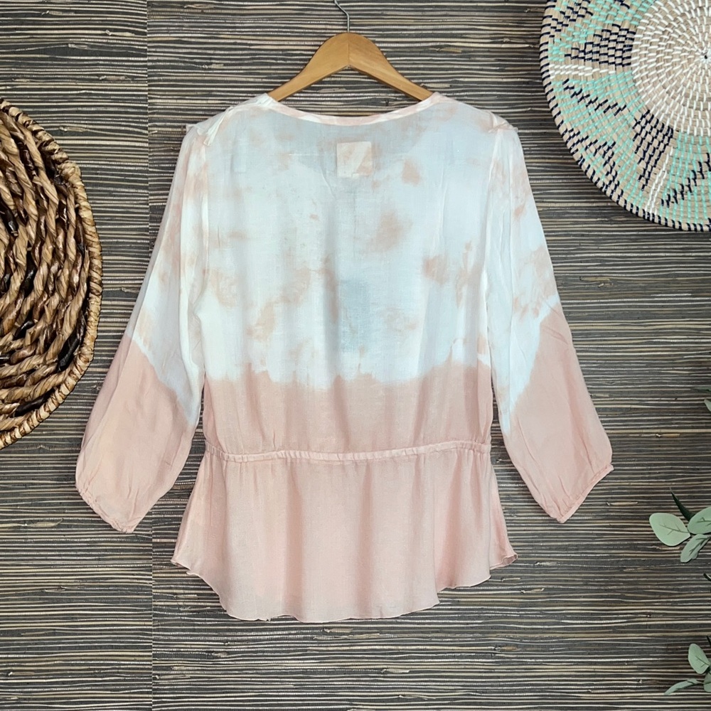Chaser Dip Dye Pink and White Tie-Dye Ruffle Peplum Blouse Large - Picture 3 of 13